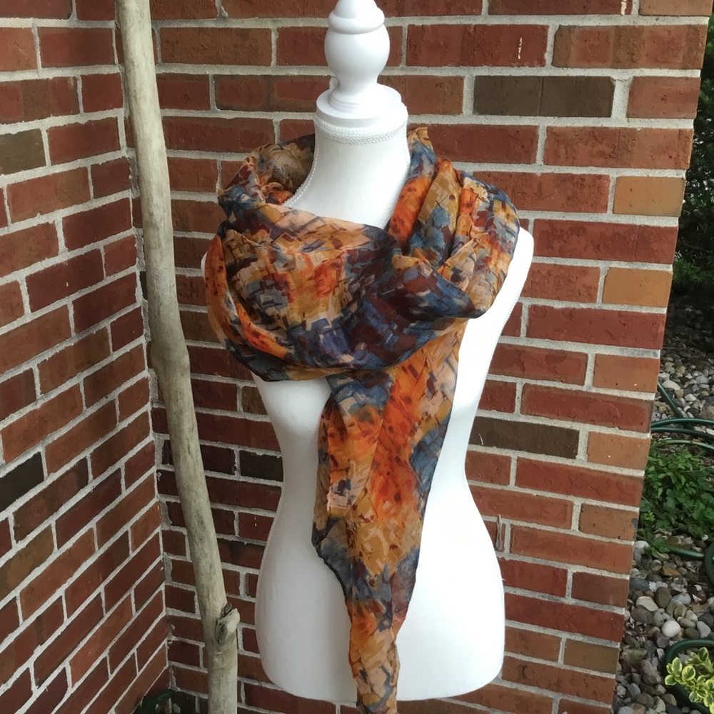 Abstract Swim Coverup Sarong Lightweight Summer Scarf Wrap - Picture 4 of 5